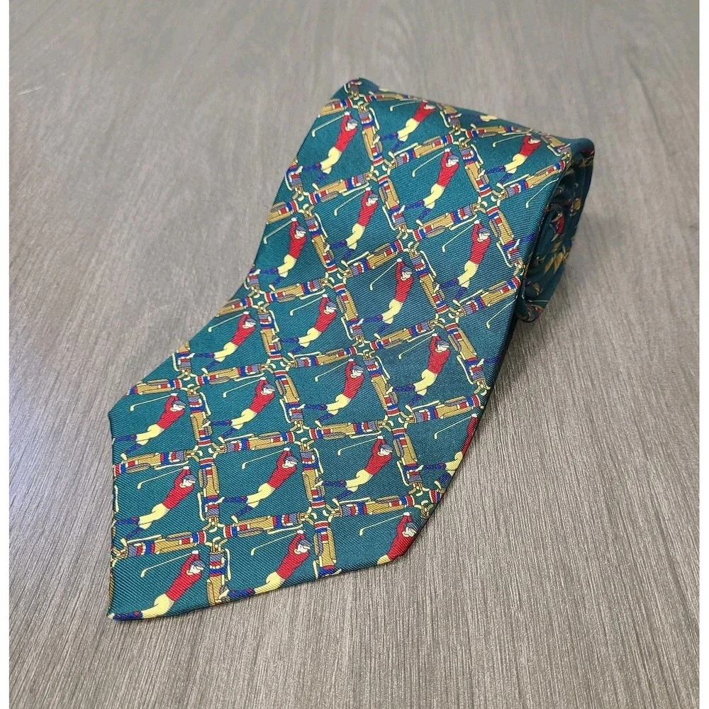 Vtg Tommy Hilfiger Golf Golfer Novelty Silk Neck Tie Green Men's Necktie USA
